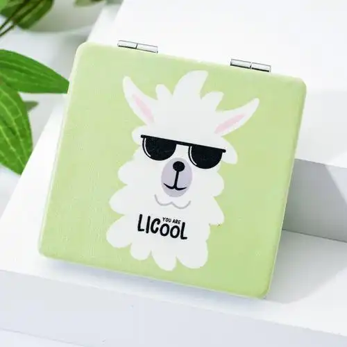 淘宝赠品正方形皮革化双面妆镜子时尚卡通女士折叠便携旅游小镜子