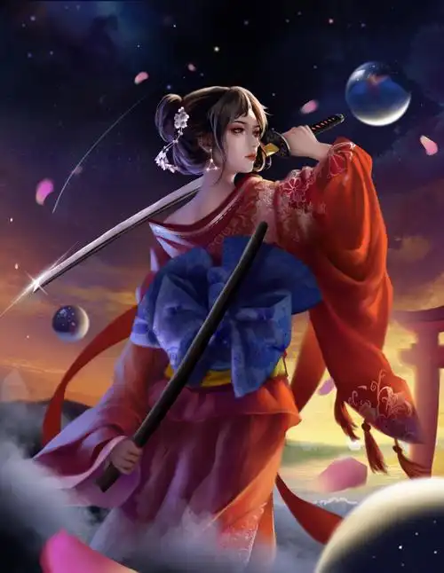 三体智子和服武士刀动漫美女3k全面屏手机壁纸