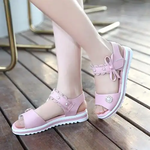 2019新款女童凉鞋夏季公主凉鞋韩版小女孩软底中大童真皮儿童凉鞋