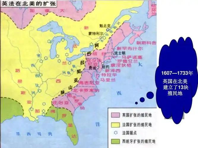 1607—1733年 英国在北美 建立了13块 殖民地