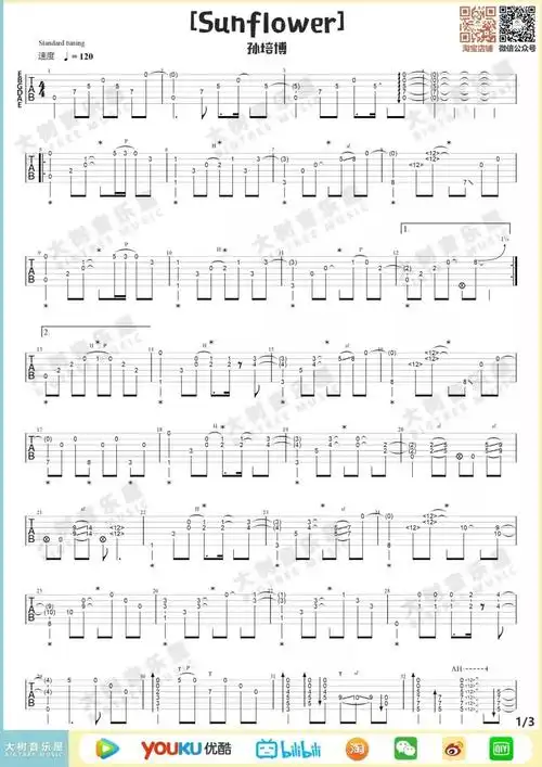 sunflower吉他谱吉他指弹独奏谱独奏教学大树音乐
