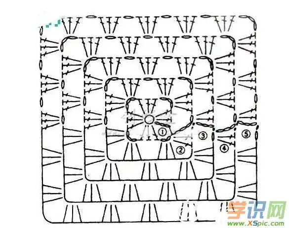 编织方块四角花的钩法方法图解