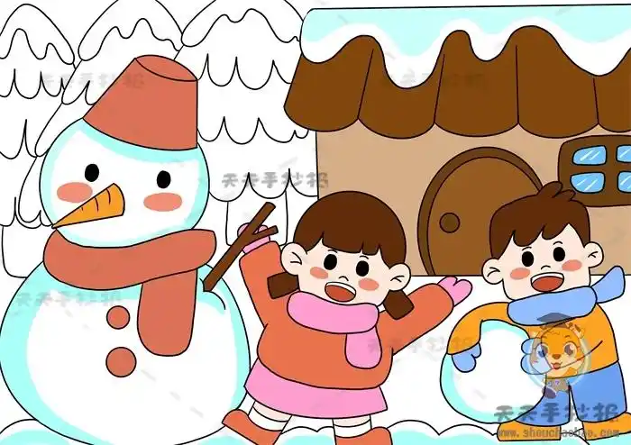 冬天儿童画图片大全简单漂亮教程以冬天为题的绘画模板素材