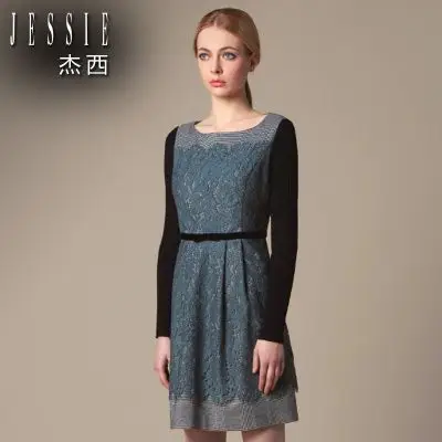 天猫年货节jessie杰西2014秋冬新款长袖百搭淑女连衣裙juwhl331