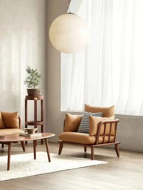 北美黑胡桃木沙发实木真皮北欧轻奢侘寂风