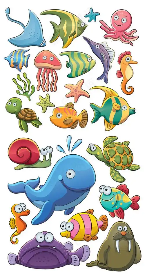 海洋动物创意手绘卡通动物集合矢量素epsai矢量模版下载