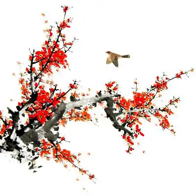 红色古风水墨梅花树枝腊梅花梅枝png素材