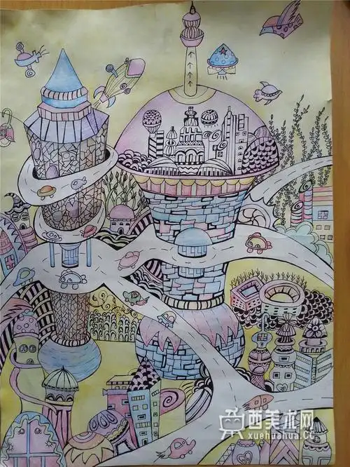 儿童科幻画《太空城市》