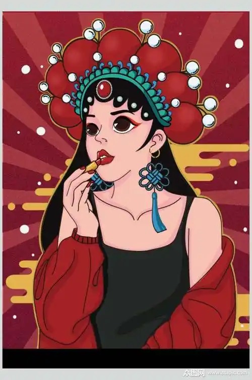 卡通创意京剧国潮人物插画矢量素材素材