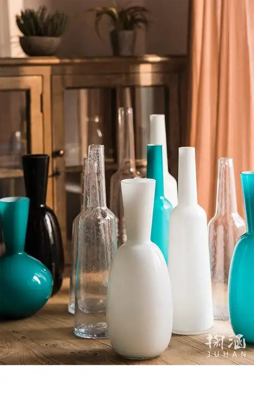 掬涵装饰摆件 掬涵 空蓝手工玻璃瓶艺术花器花瓶装饰瓶插花工艺品天球