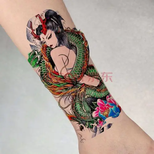 龙姬艺花臂纹身贴 大腿小腿手臂纹身贴 防水男女款仿真贴纸 两张