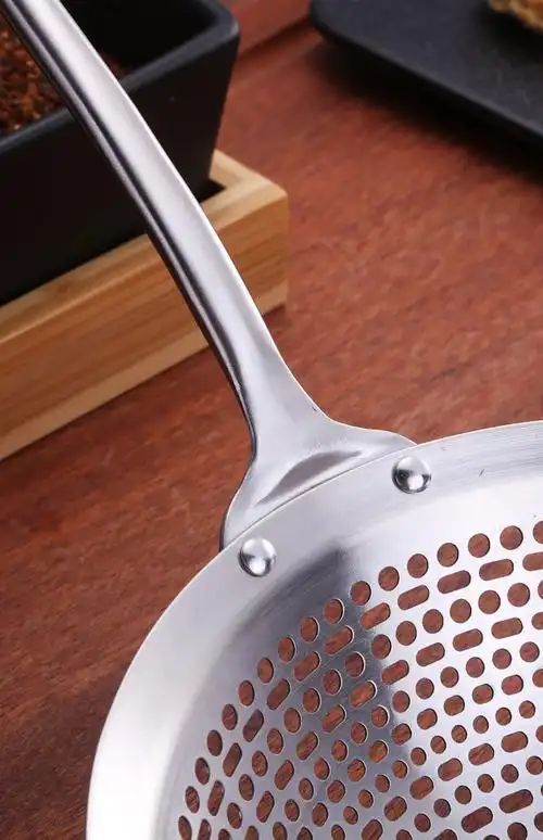 304不锈钢捞面大漏勺加厚家用厨房网篮捞勺油炸饺子大号笊篱漏网14cm