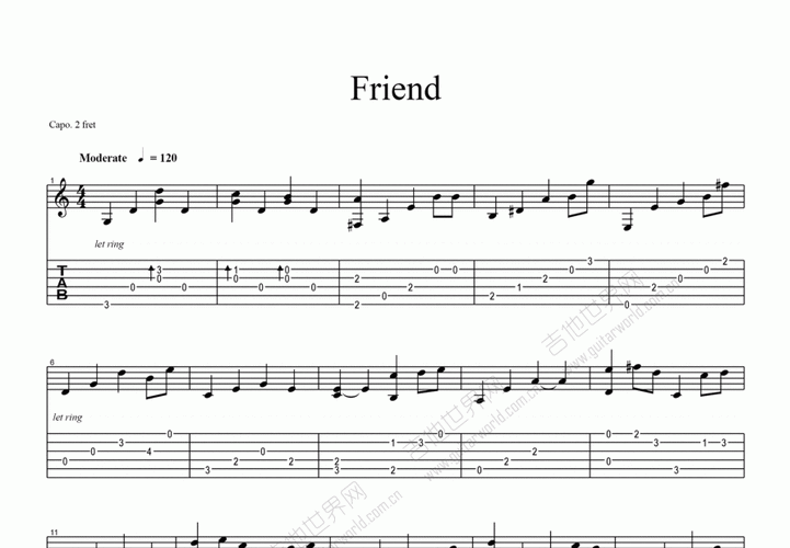 friend吉他谱_玉置浩二g调指弹_南京.up - 吉他世界