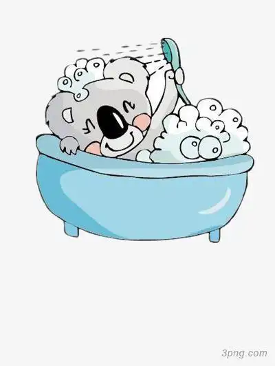 洗澡的小浣熊png素材透明免抠图片-卡通手绘