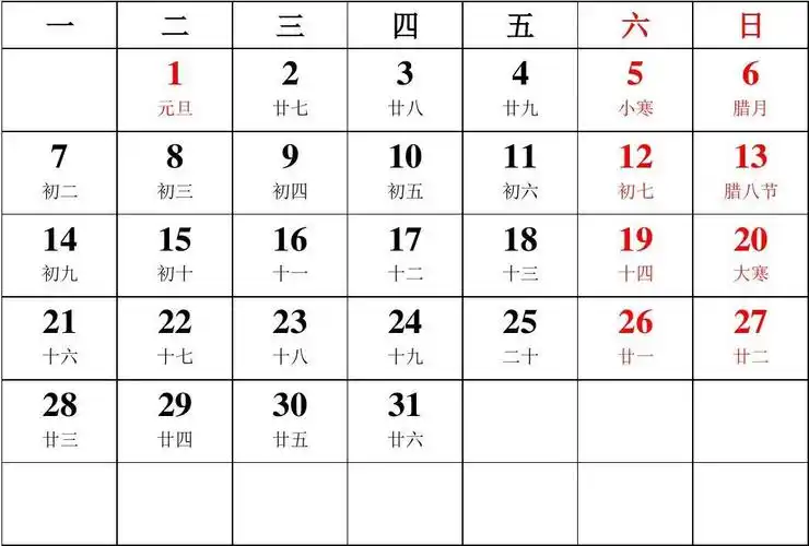 免费文档 所有分类 2019年日历-大字版a4 2019年01月农历己亥猪年 第1