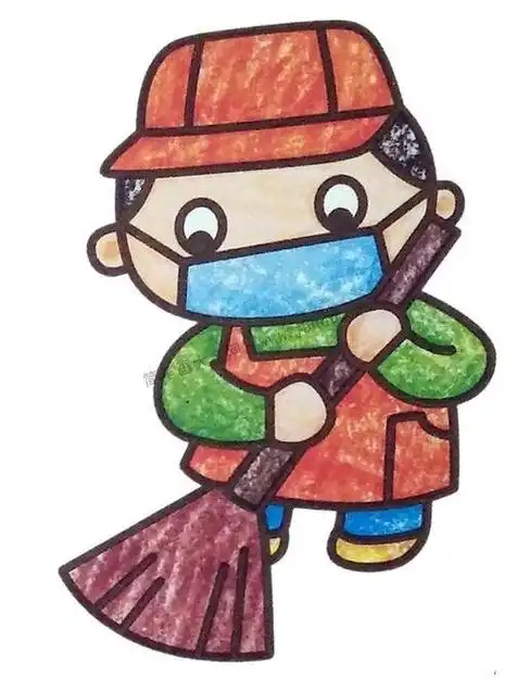 清洁工人简笔画幼儿画清洁工简笔画环卫工人简笔画有颜色 职业人物简