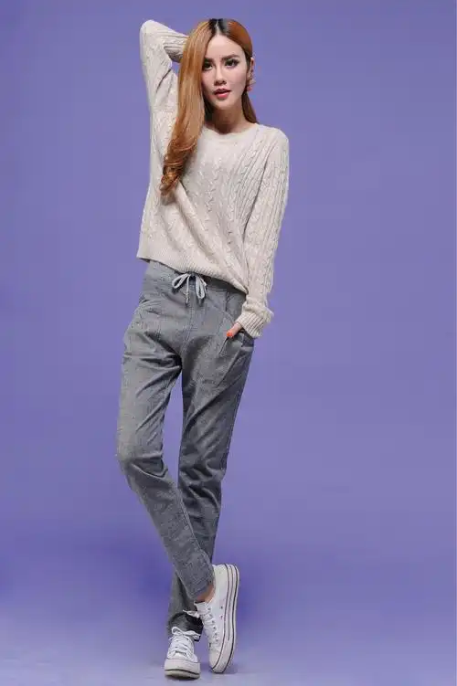 2014秋季新款棉麻松紧腰牛仔裤女潮时尚牛仔垮裤牛仔裤女厂家直供