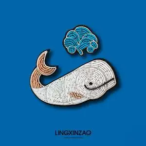 灵心造设计感小众印度丝手工刺绣胸针鲸鱼喷水胸花精致别针配饰潮