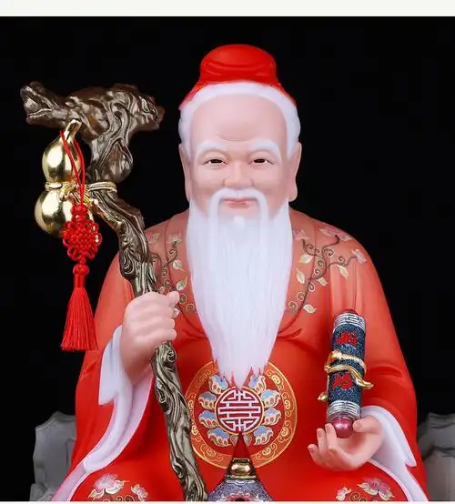 汉白玉彩绘月老星君神像牵红线月下老人佛像居家客厅人物摆件