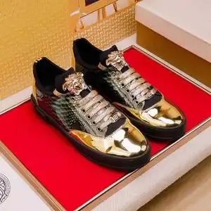 欧美潮鞋versace范思哲男鞋英伦休闲鞋系带美杜莎低帮鞋奢华皮鞋