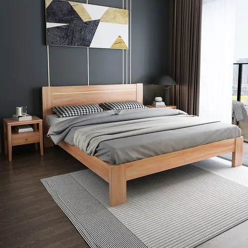 北欧现代简约轻奢胡桃木实木床双人1.8米大床主卧婚床