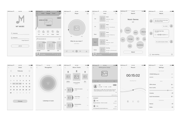 线框图设计/音乐app/原创设计/sketch版