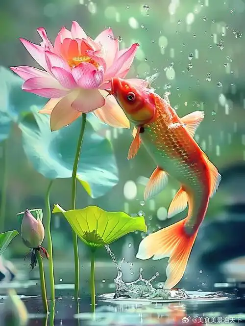 鱼戏荷叶间,荷花笑而不语,静享岁月静好,生命之美在此刻绽放