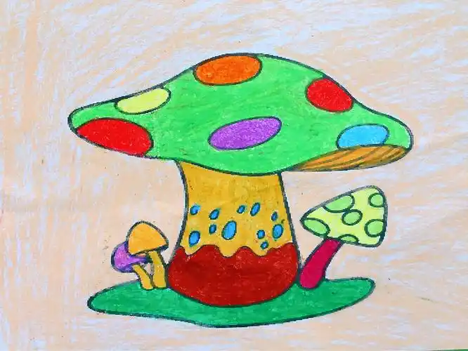 5,宝贝,快用你能干的小手给蘑菇涂上漂亮的颜色吧!