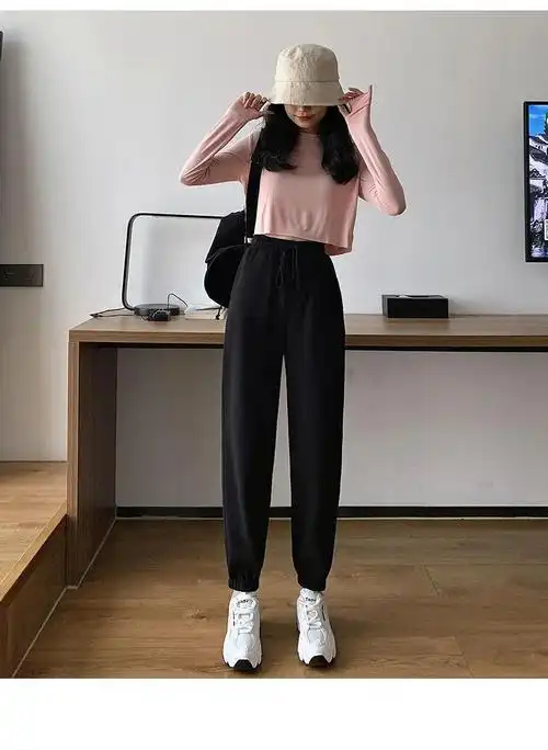 ins女运动裤女纯棉秋加厚加绒宽松显瘦束脚裤韩版百搭休闲哈伦卫裤潮