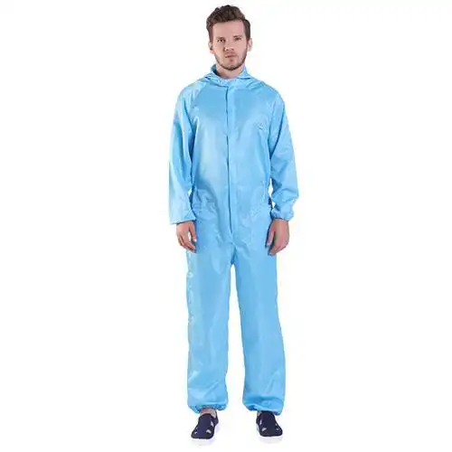 qcfh防静电衣服连帽连体加有口袋无尘车间防护喷漆食品厂工作服男