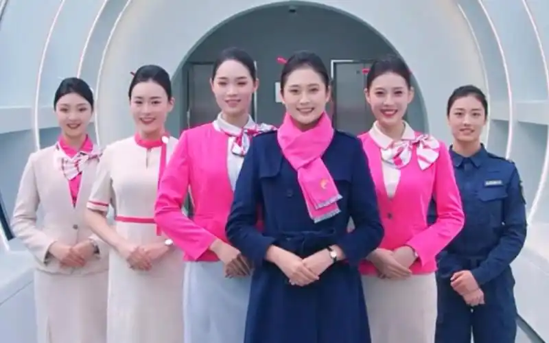 长龙航空亚运前后两版空姐全套制服走秀