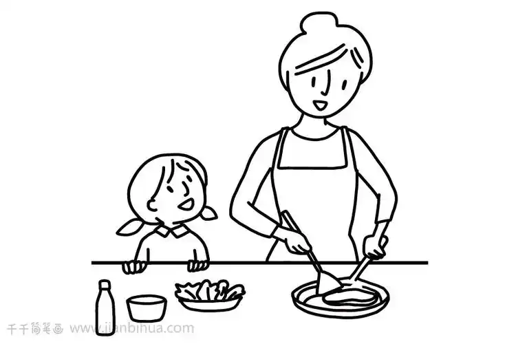 如何画做饭的妈妈简笔画步骤图