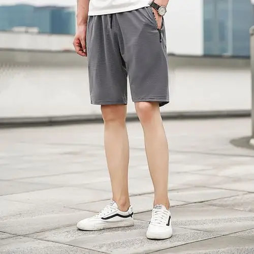 夏季冰丝运动短裤男士休闲五分裤新品薄款网眼透气男宽松中裤