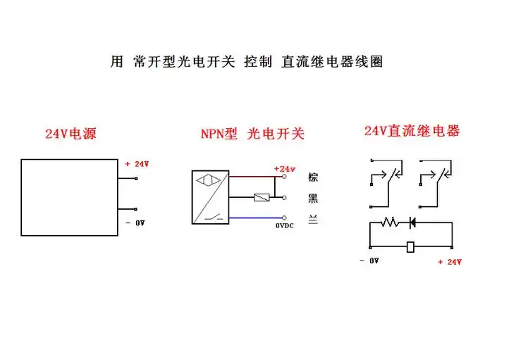 我的问题是:光电开关的三个引脚到继电器部分怎么接线,是哪个点接哪个