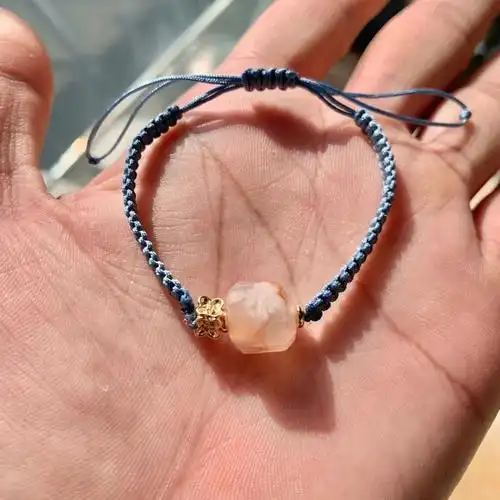 天然樱花玛瑙方糖手工编织diy手链,款式简单大方,直播爆款手绳