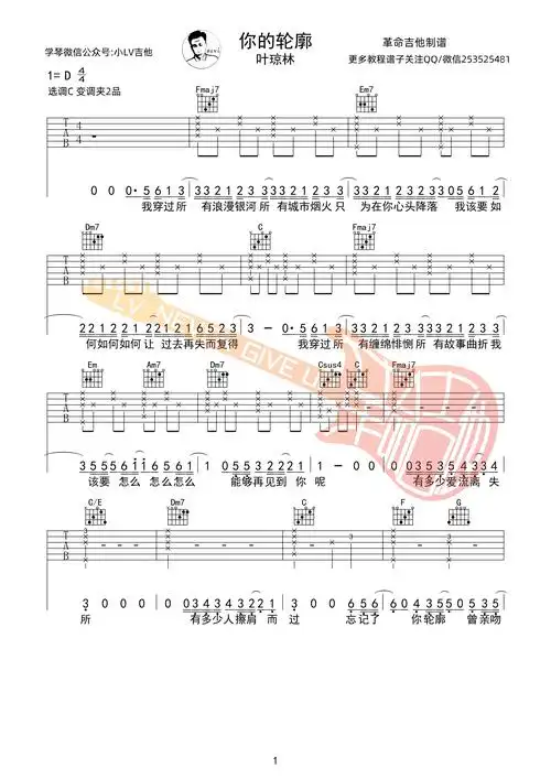 叶琼琳 - 你的轮廓 吉他谱