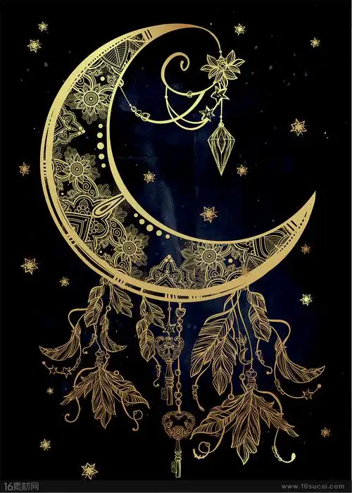 月亮线性绘画矢量素材