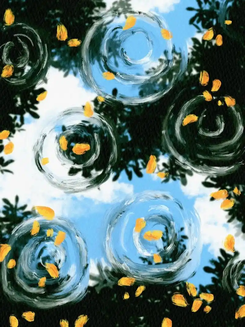 插画|水面上的倒影.|||秋天来了94 地上多了些许落叶呢17 - 抖音