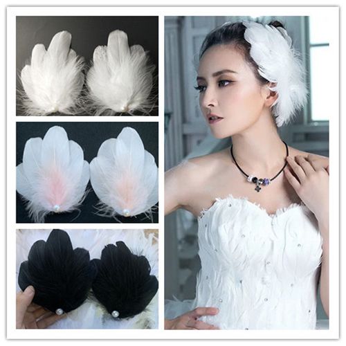 新娘羽毛头饰白色黑色羽毛主播芭蕾舞小天鹅舞台演出婚纱摄影发夹