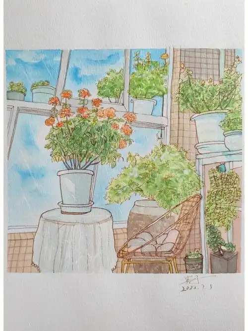 时间久不画,手抖这张素材图来自@m゛,她说是她家的阳台