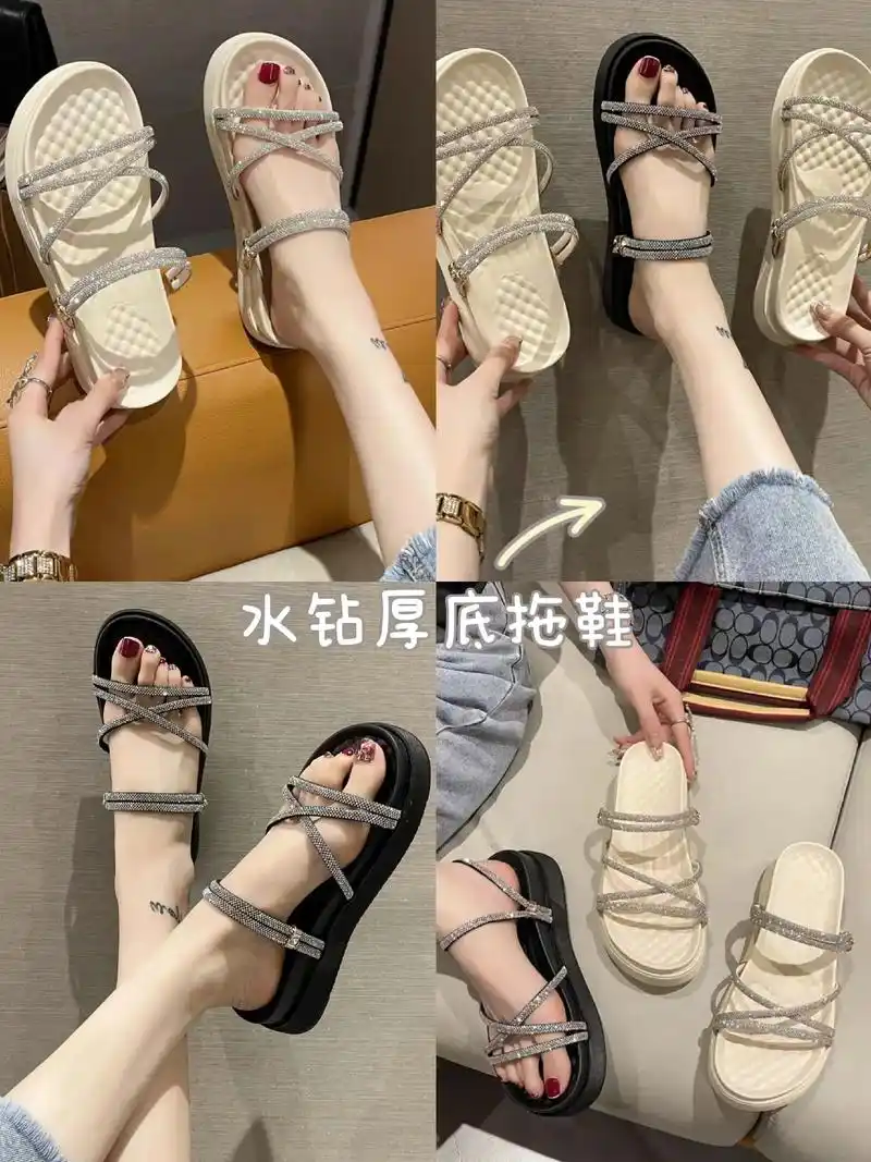 高级感凉鞋女2023夏季仙女风两穿罗马凉拖鞋外穿时尚水钻厚底 - 抖音
