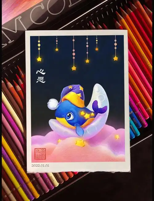 彩铅画小鲸鱼