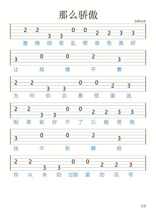 那么骄傲金海心吉他新手指弹谱