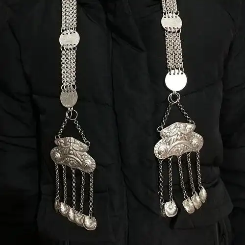 少数民族苗族侗族水族腰链腰带项圈项链手工苗银项链