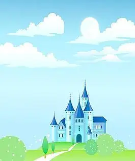 城堡梦幻树木图片卡通展板图片广场中世纪景观矢量卡通插画房屋与树木