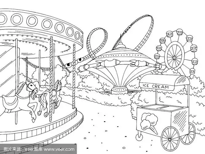 游乐园景观图形黑白草图插图矢量