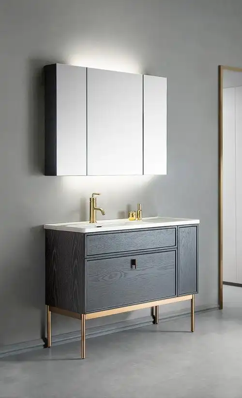 恒洁德国现代简约实木浴室柜组合洗手盆柜洗脸洗漱台卫浴柜组合 0.