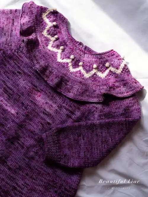 棒针波浪边连衣裙