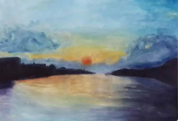 日出水粉画简单日出画图片大全简单水粉