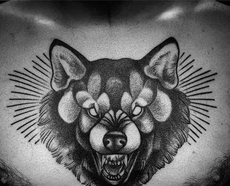 new school前胸狼纹身图案